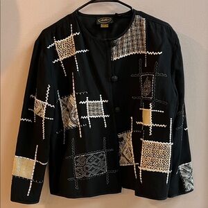 Allure Black Blazer with Cream and White Patterns